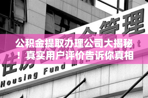 鲤城公积金提取办理公司大揭秘！真实用户评价告诉你真相